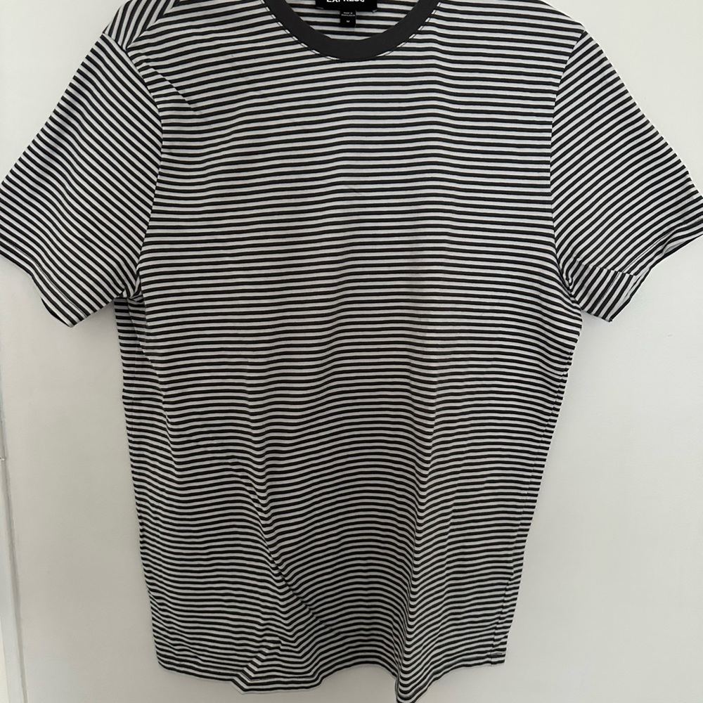 Express Grey and White Striped Short Sleeve Tee
